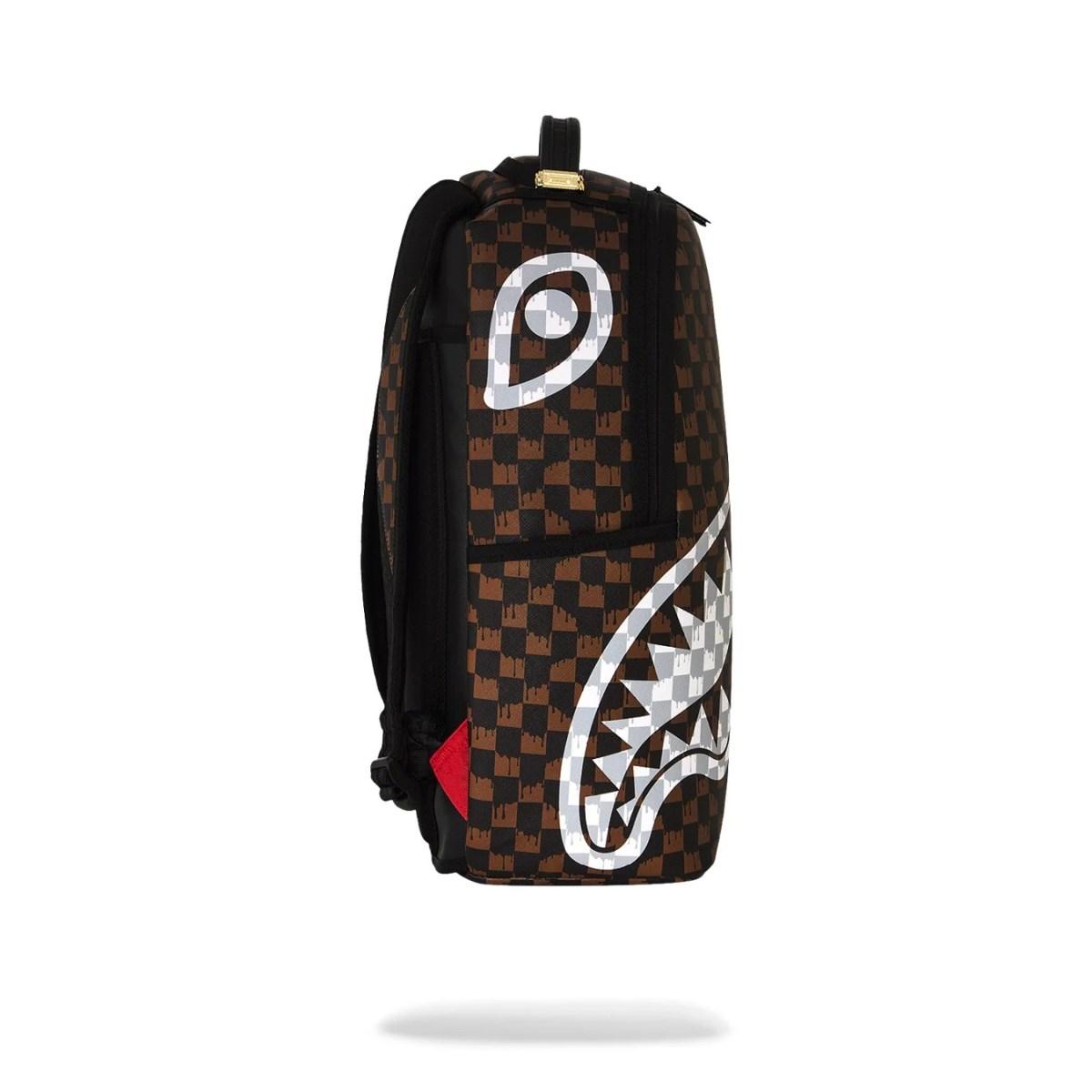 Brown and Cream Drip Check Shark Sprayground