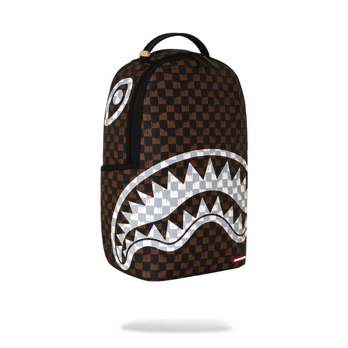 Brown and Cream Drip Check Shark Sprayground