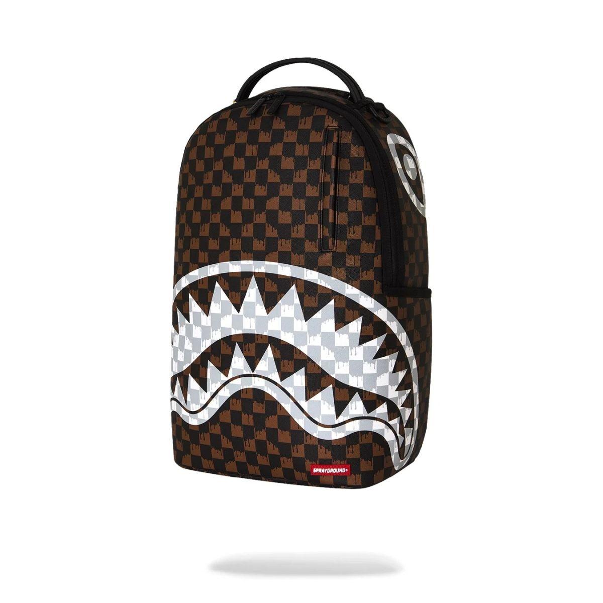 Brown and Cream Drip Check Shark Sprayground