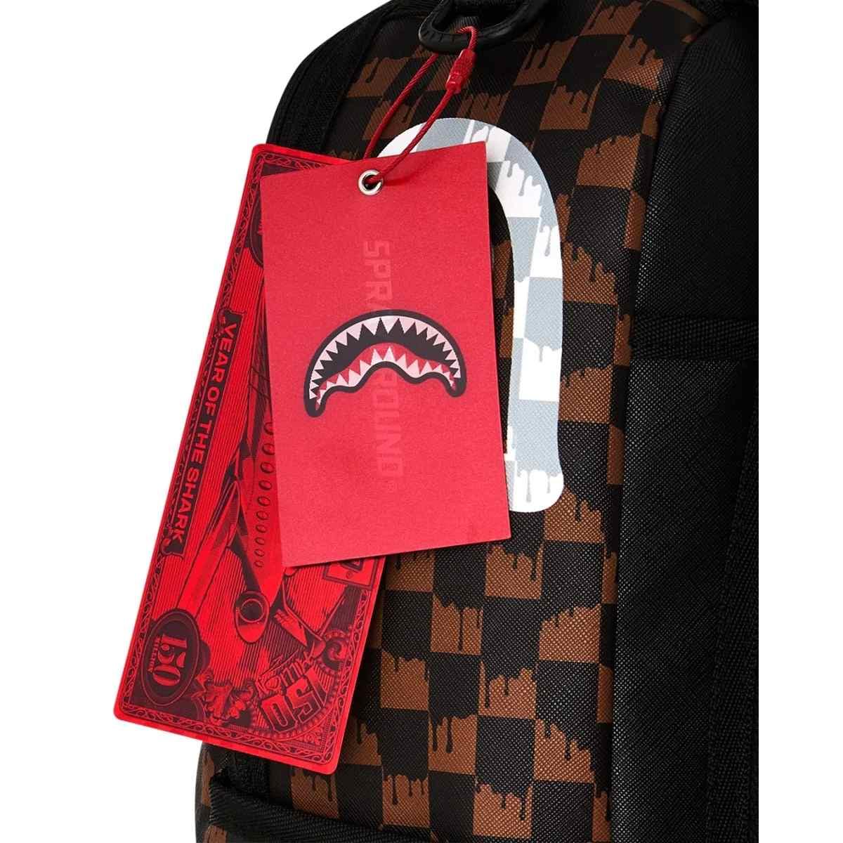 Brown and Cream Drip Check Shark Sprayground