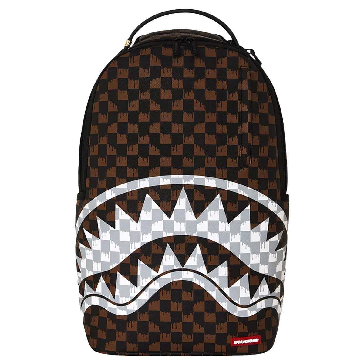 Brown and Cream Drip Check Shark Sprayground